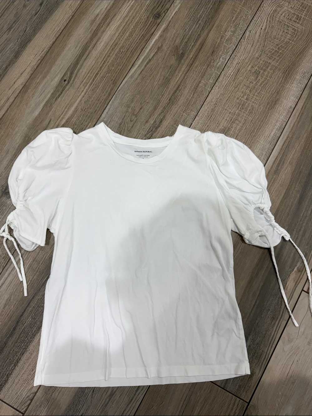 Banana Republic White Puff Sleeve Tie-Detail Tee